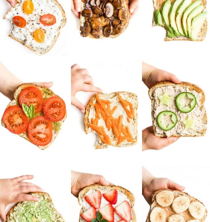 Collage of Nine Toast Toppings on Toast