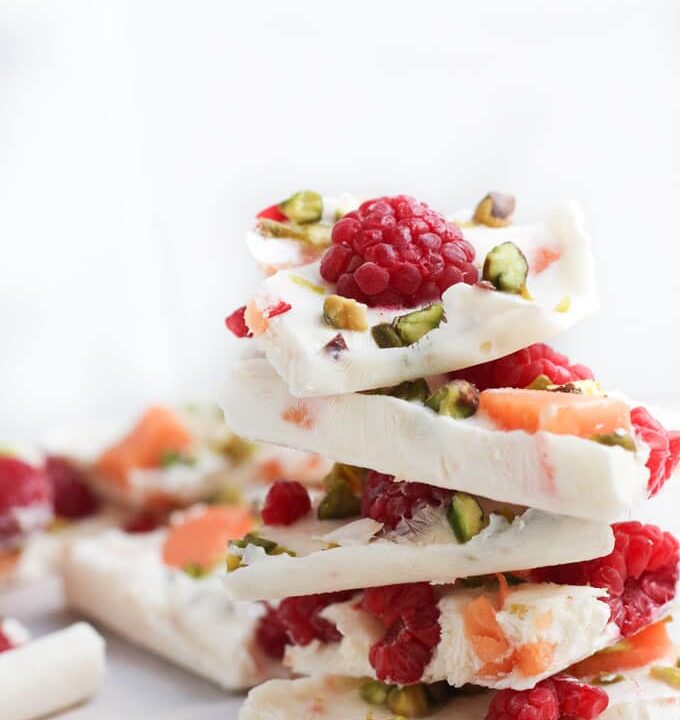 Frozen Yoghurt Bark Pieces Stalked on Top of Each Other
